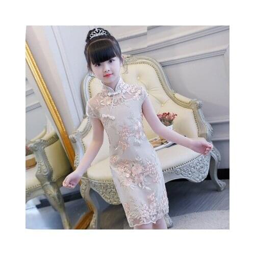 New summer Chinese style girl cheongsam dress spring and autumn improved children guzheng costume girl princess thin section