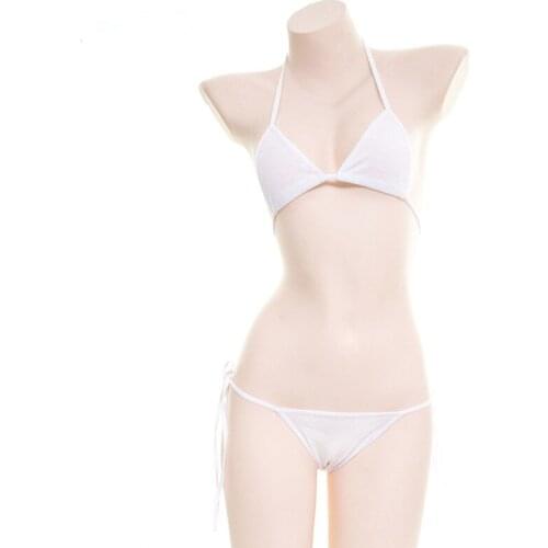 New product three-point lace-up bikini suit pure white Japanese girl underwear sexy underwear close-fitting underwear