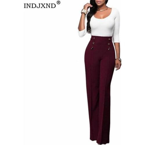 INDJXND Autumn New Casual Straight Pants Loose Knitted Wide Leg Trousers Women Female Front Button Back Zipper Decoration Bottom