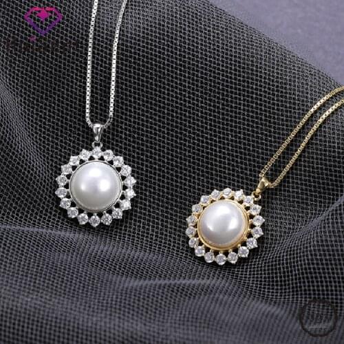 HuiSept Trendy 925 Silver Jewellery Necklace 10MM Pearl Zircon Gemstone Pendant Gift for Women Wedding Party Ornaments Wholesale