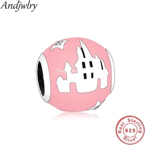 Fit Original Pandora Charms Bracelet 925 Sterling Silver Pink Castle Star Charm Beads Women DIY Jewelry Making Berloque