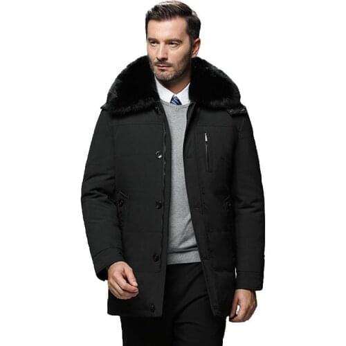 Middle-aged down Jacket Mens New Style Daddy Clothes Mid-length Thick Deconstructable Fox Fur Collar Jacket
