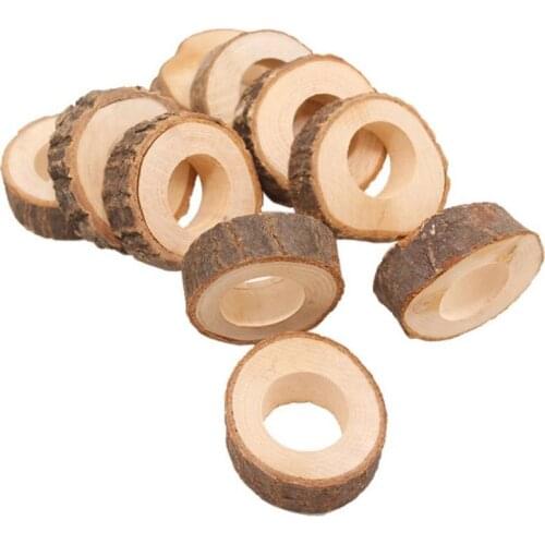 Q0KA 10pcs Creative Natural Wooden Unfinished Circle Wood Pendant Napkin Ring For Making Hotel Table DIY Projects Wedding Craft