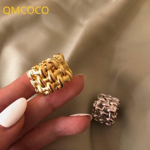 QMCOCO 925 Silver Geometric Wide Rings For Women Trend Vintage Elegant Creative Wide Cross Shape Ring For Party Jewelry Gift