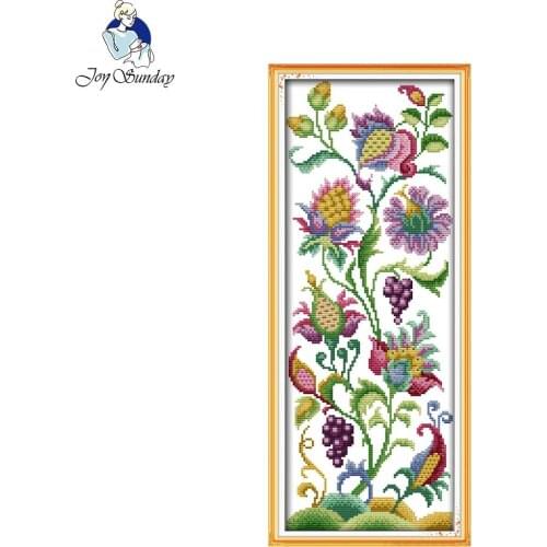 Joy sunday floral style Abstract flowers long cross stitch craft stamped canvas for beginners