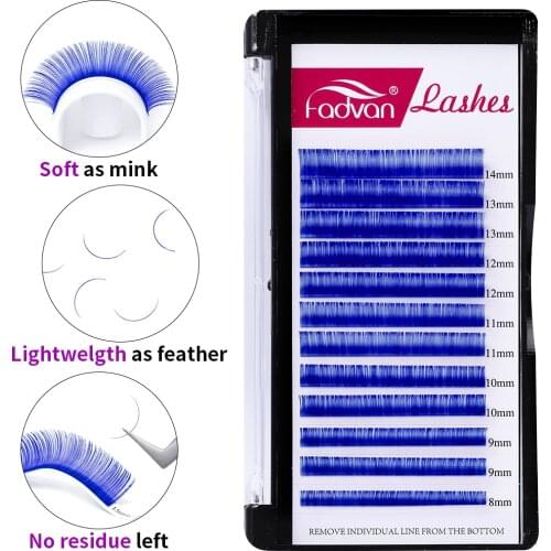 FADVAN Blue Eyelashes Individual Eyelash Makeup 12 Lines Blue Color High Quality Super Soft Natural Faux Mink Extension lashes
