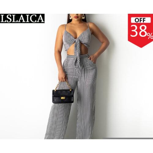Sexy Set Backless Slim Fit Striped Digital Print Casual Pants Set Sleeveless Fashion Personalized Deep V Neck Roupas Femininas