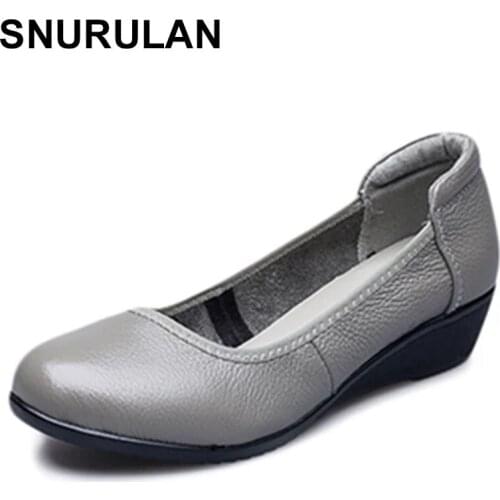 SNURULAN Spring Autumn Handmade Retro Genuine Leather Flat Shoes Women 2021 Ballet Flats Leather Solid Soft Slip-on Shoes Woman