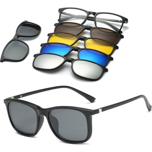6 In 1 Custom Men Women Polarized Optical Magnetic Sunglasses Clip Magnet Clip on Sunglasses Polaroid Clip on Sun Glasses Frame