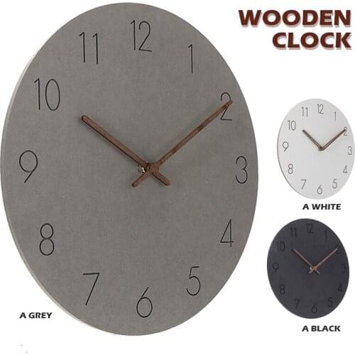 3 Colors Modern Round Wall Clock Silent Arabic Numberal MDF Wood Clock For Bedroom Office Living Room Decor Wall Clocks