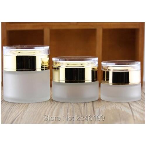 50G 50ML Frost Glass Jar with Acrylic Gold Cap, High-Grade Cosmetic Packing Container Frosted Glass Bottle, 12pcs/lot
