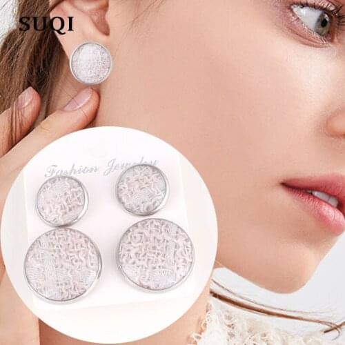 SUQI new fashion colour stainless steel enamel check Earrings for women and girl non-toxic non-fading Ear Nails earrings jewelry