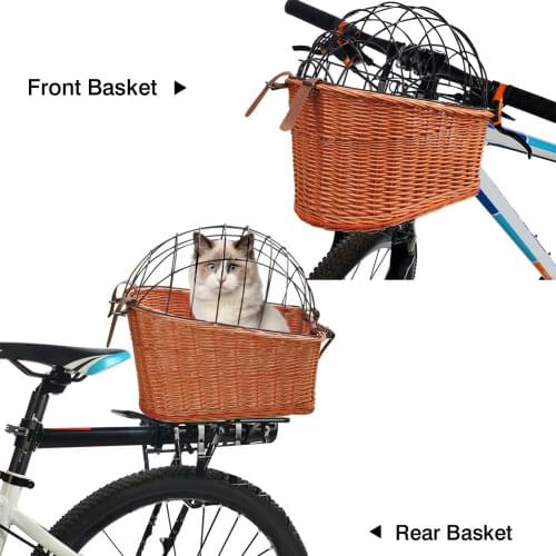 Dog Bike Basket Rear Mount Willow Bicycle Basket for Cats Dogs up to 25lbs Small Pet Carrier Cycling Accessories Shopping Basket