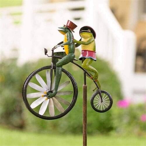 Vintage Bicycle Wind Spinner With Metal Stake Frog Riding Motorcycle Windmill Decoration For Yard And Garden Decoration #W0