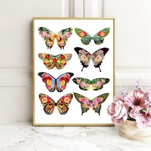 Butterfly Roses Magical Pixie Wing Art Print Botanical Insect Poster Whimsical Altered Vintage Wall Art Canvas Painting Decor