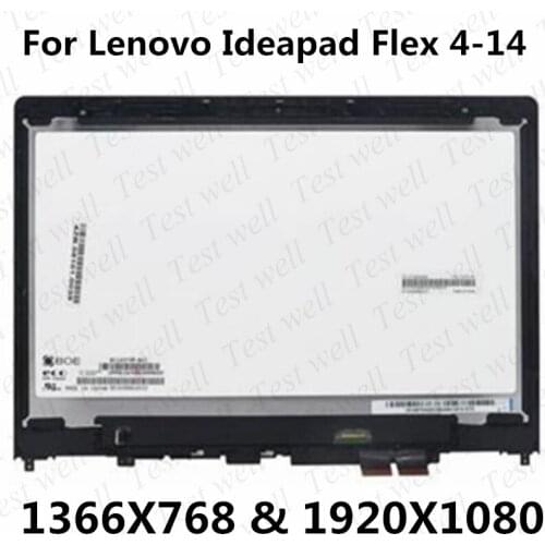 14'' For Lenovo Ideapad Flex 4-14 Flex 4 14 1470 1480 1435 With Frame LCD Display+Touch Assembly Replacement HD OR FHD