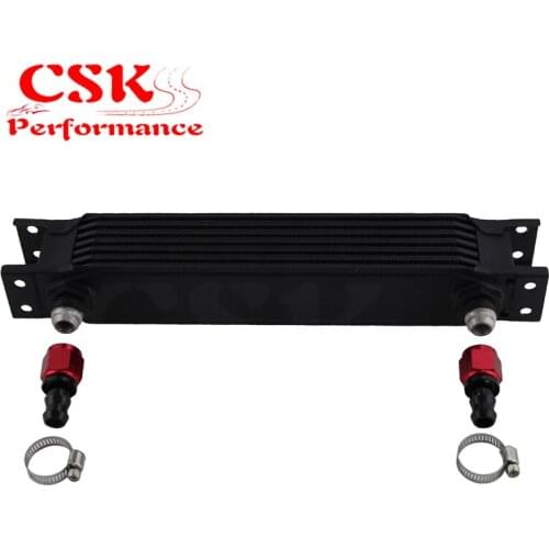 7 Row AN8 Universal Aluminum Engine Transmission 248mm Oil Cooler British Type w/ Fittings Kit BLACK