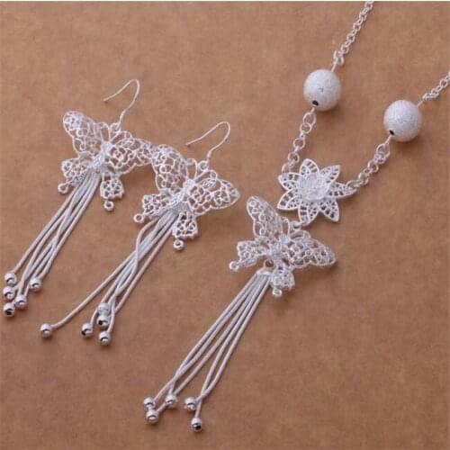 AS354 Hot Sale Silver Plated Color Jewelry Sets For Women Wholesale High Quality Classic Earring 527 + Necklace 545