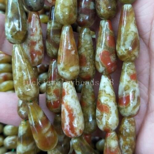 Free shipping 10x30mm Green Serpentine Water Drop Women Men Spacers Beads Strand 15.5" FG7959