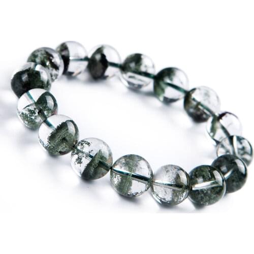 Free Shipping Natural Green Phantom Garden Crystal Round Beads Wealthy Bracelet AAA 13mm