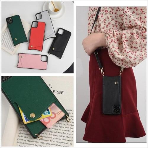 Card Wallet Strap Crossbody Long Leather metal Chain leather Phone Case for Iphone 11 12 pro XR XS Max 8 7 plus Back cover coque