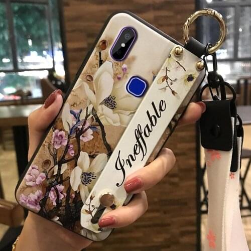 Flower Back Cover Phone Case For Cubot Max 2 Silicone Soft Anti-dust Fashion Design Wrist Strap