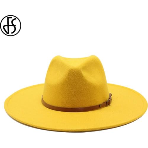 FS Big Imitation Wool Fedora Hat Women Men Felt Hats With Metal Chain Decor White Panama Trilby Cowboy Jazz Cap Chapeau Sombrero
