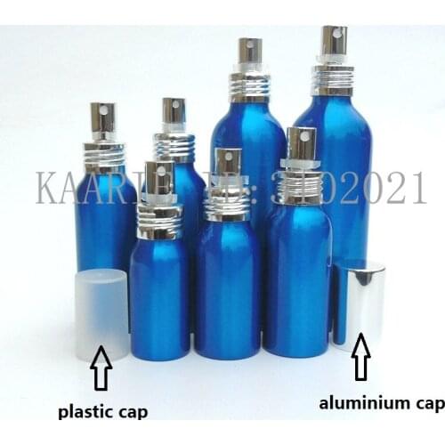 10pcs 30-500ml blue Aluminum empty spray bottle plastic cap Fine Mist Refill cosmetic spray jar Sample subpackage travel