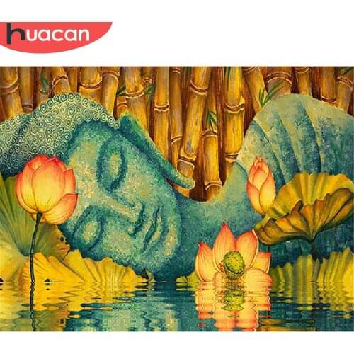 HUACAN Diamond Painting New Religion Buddha 5D DIY Diamond Embroidery Cross Stitch Flower Rhinestones Mosaic Home Decor