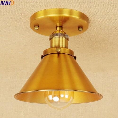 IWHD Ameican Golden LED Ceiling Light Vintage Living Room Flush Mount Industrial Ceiling Lamp Plafonnier Luminaire Lighting
