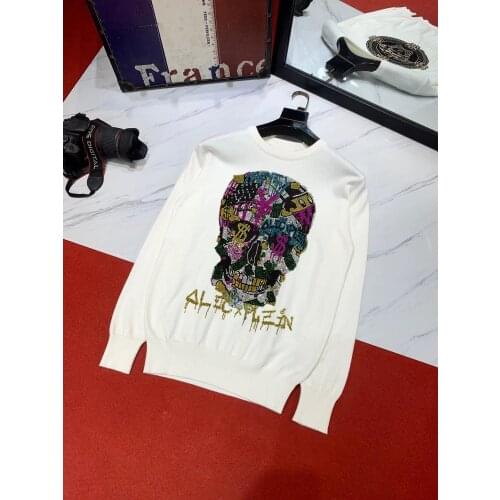 Cashmere 2021 Winter Mens Sweater Rhinestone Skull Complex Crossbones Theme Loose Autumn Brand Oversized Pullover