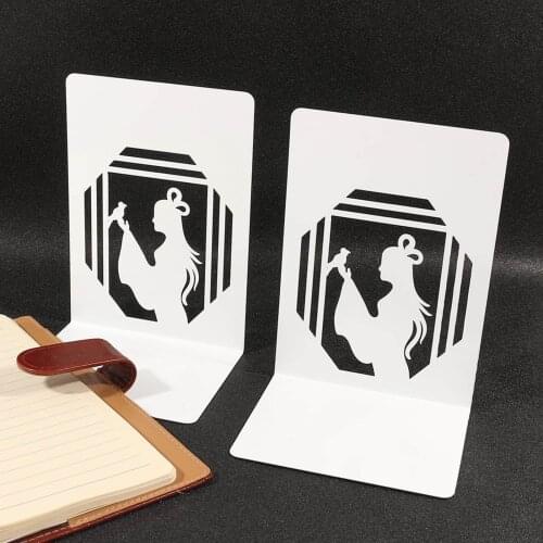 Chinese Classic Female Profile Bookends Chinese Ancient Lady Metal Books Storage Sturdy Shelf for Home Office Gift Room Decor