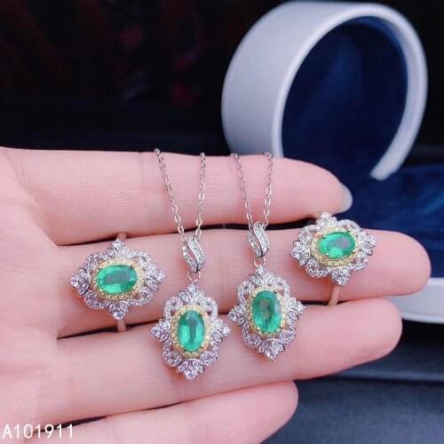 KJJEAXCMY fine jewelry 925 sterling silver inlaid Natural Emerald popular pendant ring female suit support detection luxurious