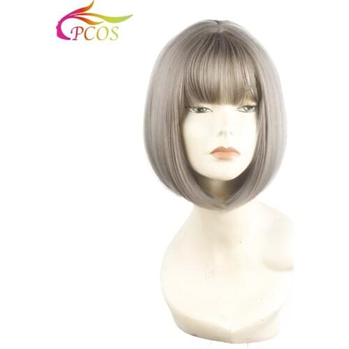 Short Hair harajuku wig Bob Grey Air Bangs Synthetic Network Reds Wig for Women