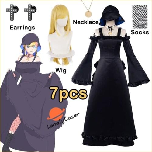 Alice Lendrott Cosplay Costume Anime Shinigami Bocchan to Kuro Maid Wig Black Blue Dress Necklace Socks Hat Halloween Girl Women