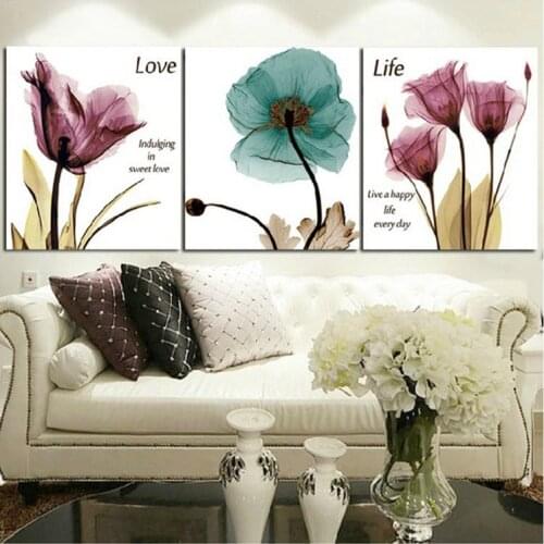 2021 hot Full Size 5D Cross Diamonds 3pcs Plants Tulip Flower DIY 5D Diamond Painting Embroidery Rhinestone Gift Art Flowers