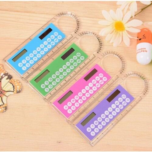 Cute Mini Colorful Multifunction Ruler Student Solar Energy Calculator Portable Solar Energy For Home Office School Stationery