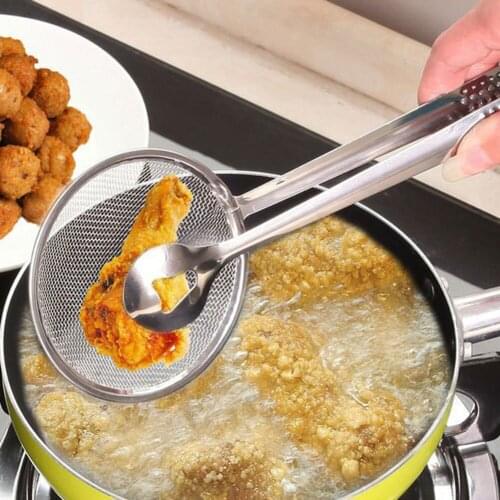 Multi-functional Stainless Steel Food Filter Clip Mesh Strainer Spoon BBQ Fried Kitchen Tools Oil-Frying Colander Drain Clip