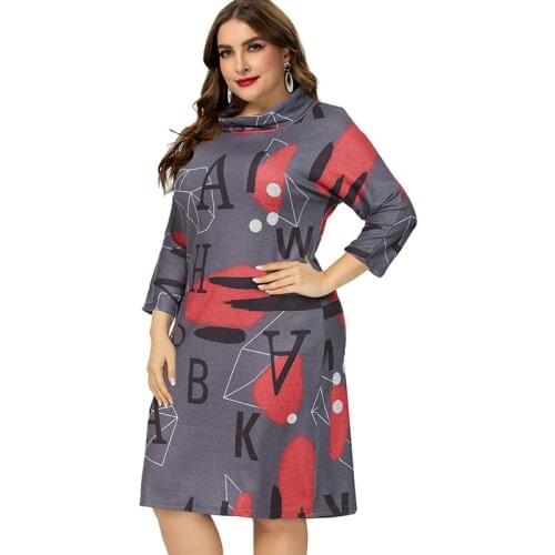 2021 Fall Women Long sleeve Printed Dress fashion ladies High collar mom clothes Plus Size Womens Dresses 4XL 5XL 6XL