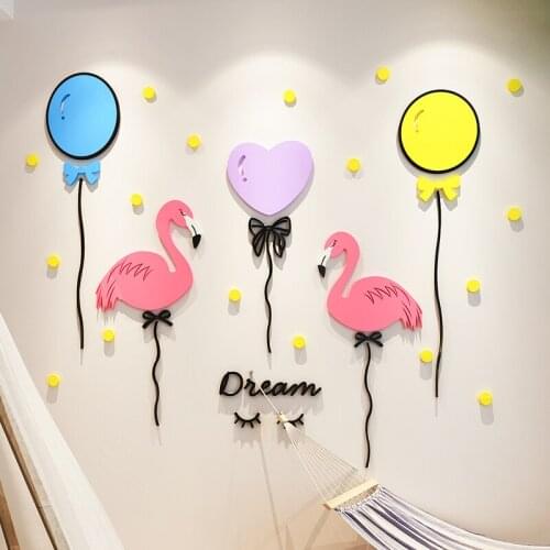 Cartoon style removable Balloon flamingo acrylic DIY wall sticker 3D Living room hotel KTV bar cinema decoration Wall Sticker