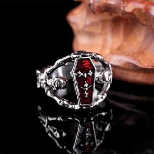 Retro Punk Creative Skull Man Red Crystal Ring Street Fashion Mens Rings Unique Jewelry Accessories Gift