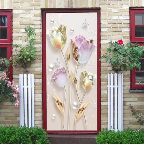 3D Flower Stickers on the Doors DIY Peel and Stick Wallpaper Self-adhesive Waterproof Room Decoration Stair Posters deurstickers