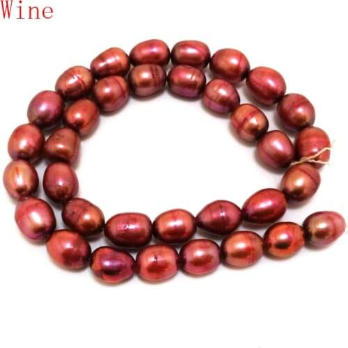 16 inches 9-10mm Wine Natural Cultured Fresh water Rice Pearl Loose Strand