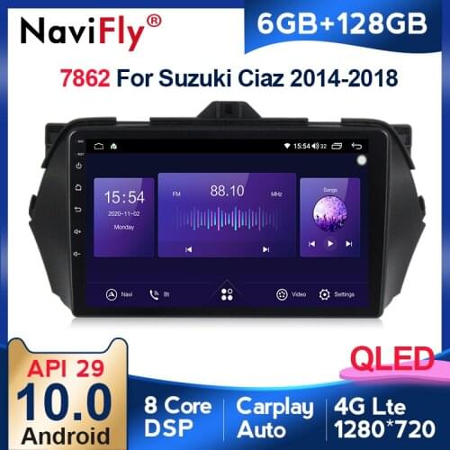 NaviFly 7862 QLED Screen 1280*720 Android 10.0 For Suzuki Ciaz 2014 - 2018 Car Radio Multimedia Video Player GPS Navigation