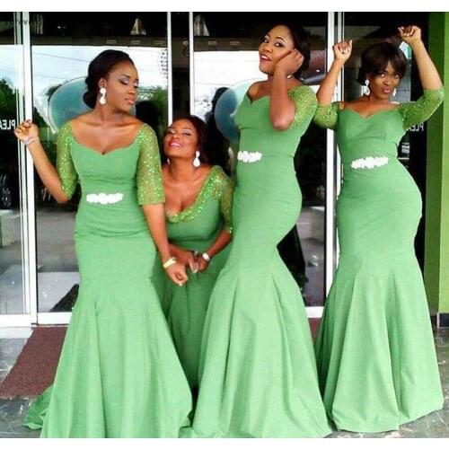 African Style Aqua Green Bridesmaid Dress Cheap Satin Garden Formal Wedding Party Guest Maid of Honor Gown Plus Size Custom Made