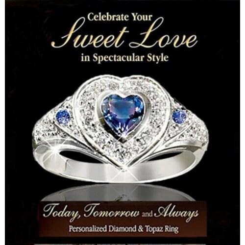 2021 New Simple Fashion Men And Women Rings Blue Love Gemstone Rings Daily Birthday Party Anniversary Gift