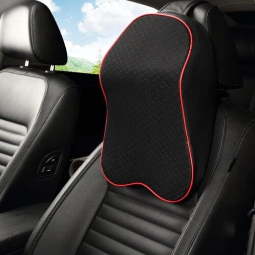 New 3D memory car headrest with cervical leather neck pillow is suitable for BMW Benz A4L Audi A6 Q5,fit 95% cars