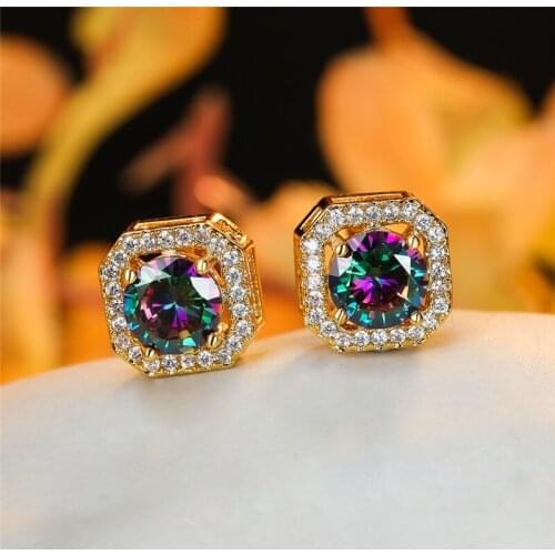 Charm Multicolor Zircon Round Stud Earrings For Women Vintage Fashion Gold/Rose Gold/Silver Color Mystic Rainbow Stone Earrings