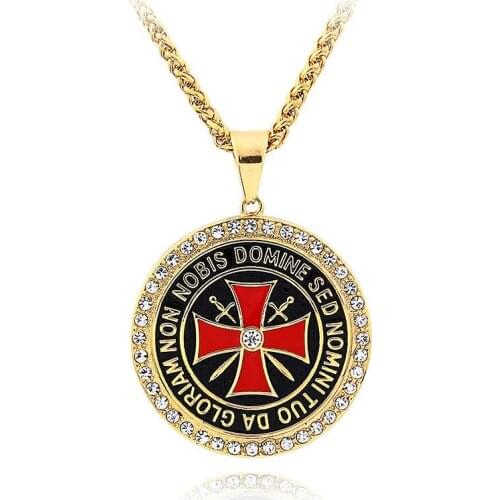 European and American Fashion Templar Micro-Inlaid Pendant Necklace Mens Punk Locomotive Hip-Hop Personality Necklace Jewelry