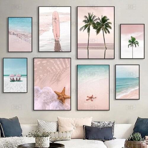 Palm Tree Surfboard Wall Art Canvas Painting Prints Nordic Beach Landscape Posters Wall Pictures for Living Room Decor Tb201